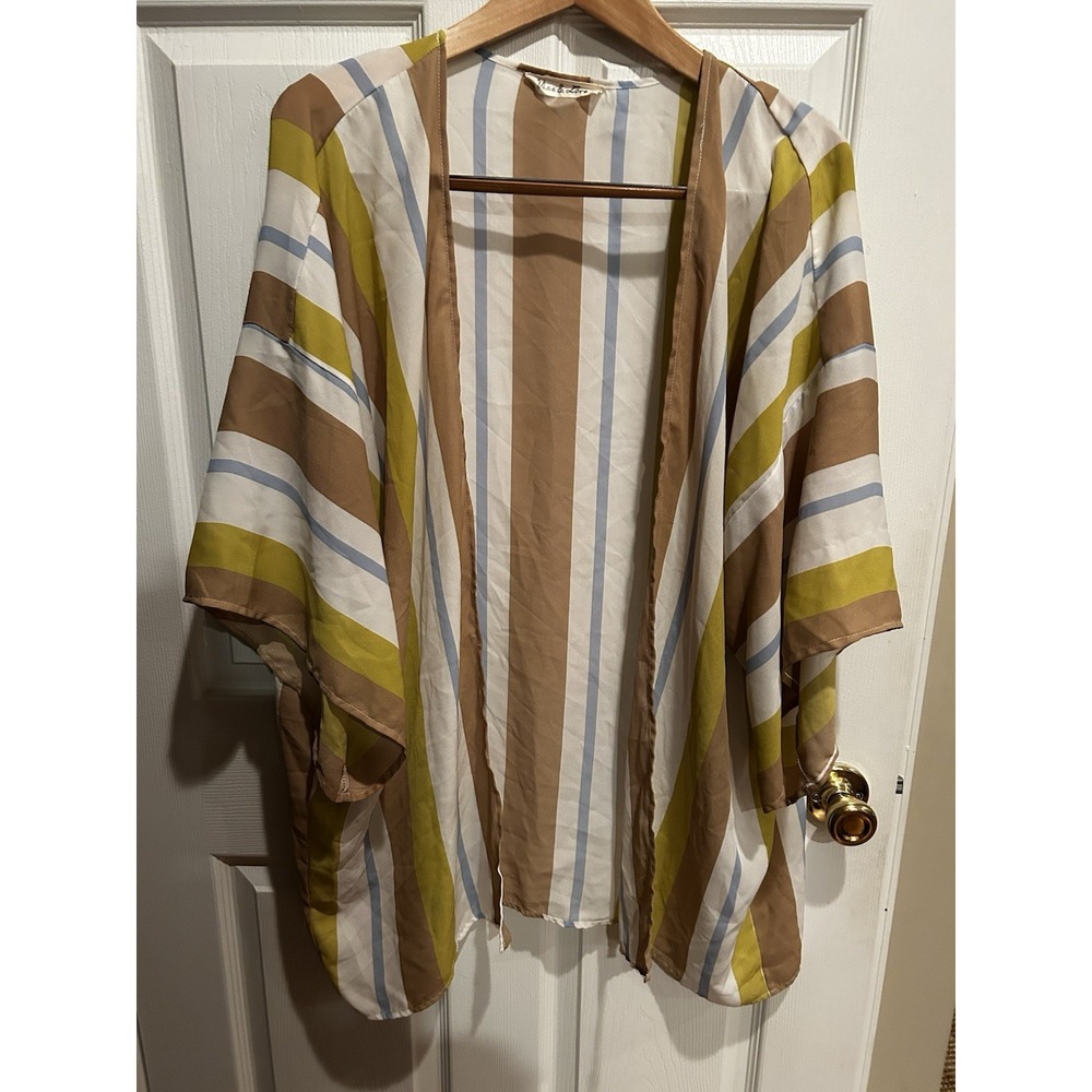 Vine & Love Womens Open Front Top Striped Loose Fit Lightweight Size M Fit XL